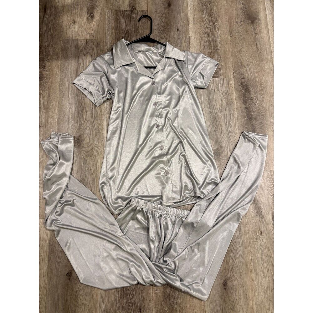 Silver Satin Pajama Set NWT